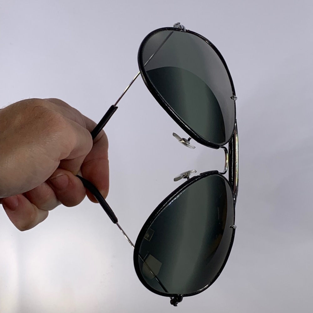 Vintage B&L Ray Ban 62mm Black Leather DGM Mirror Aviator Sunglasses - Picture 10 of 16